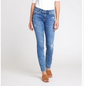 Silver Elyse mid indigo distressed wash EUC